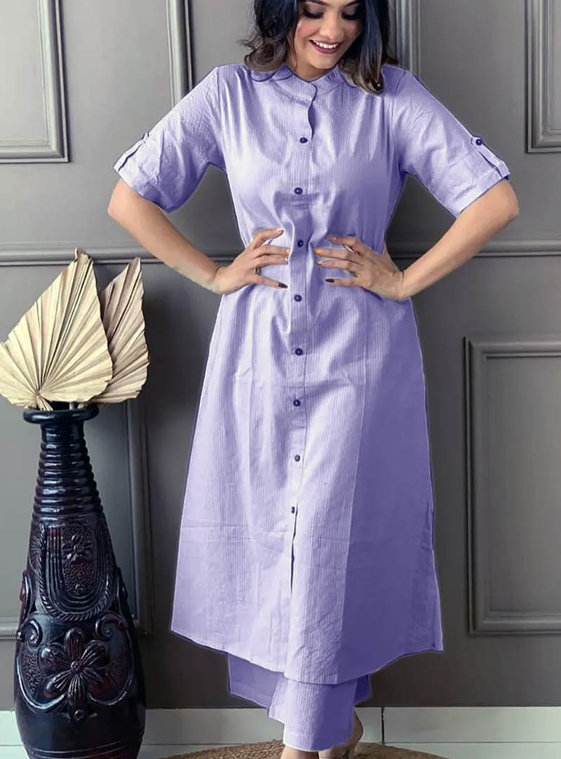 Lavender Cotton Kurta and Pant Set for Women