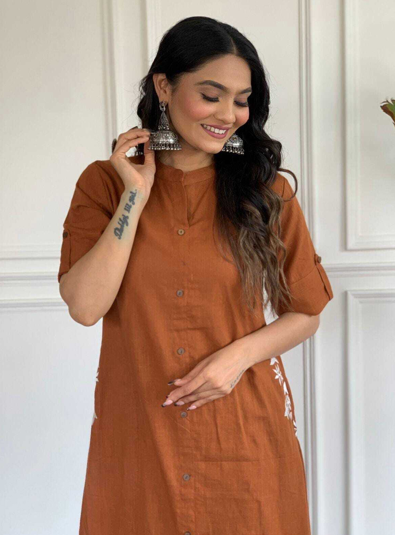 Pocket Embroidered Pure Cotton Co-Ord Set Orange for Women