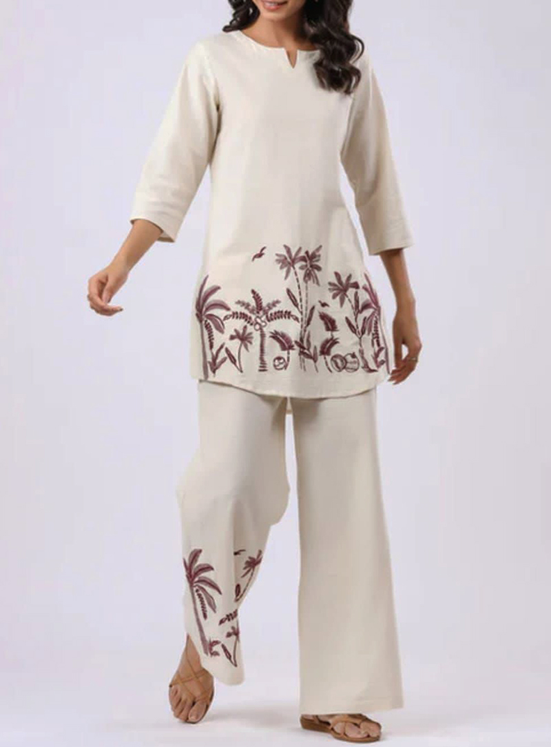 Floral Embroidered Pure Cotton Co-Ord's for Women