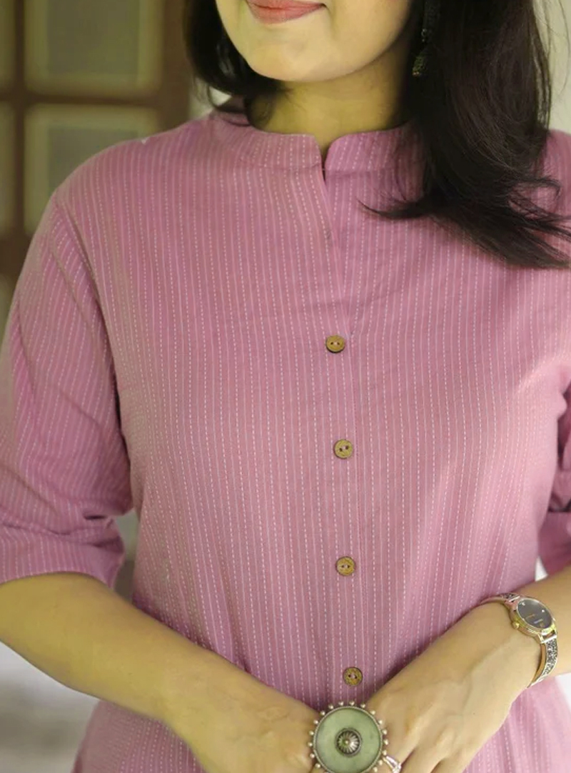 Pink Cotton Kurta and Pant Set for Women
