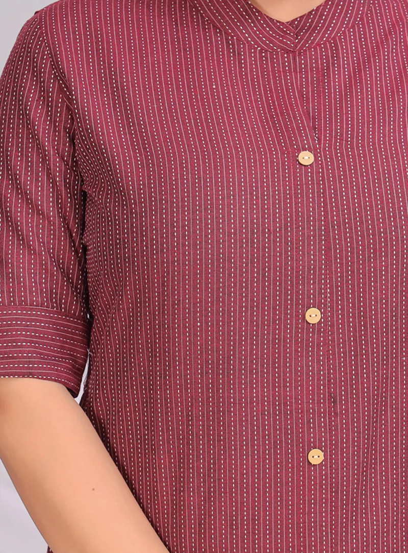 Maroon Cotton Kurta and Pant Set for Women