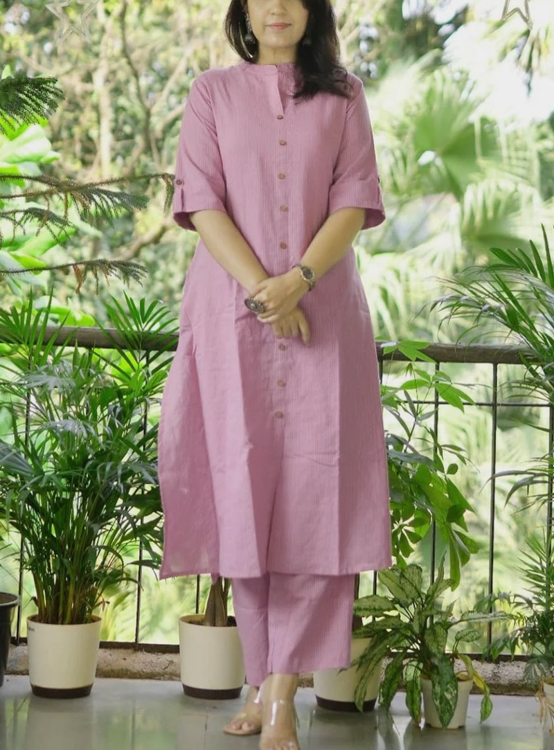 Pink Cotton Kurta and Pant Set for Women