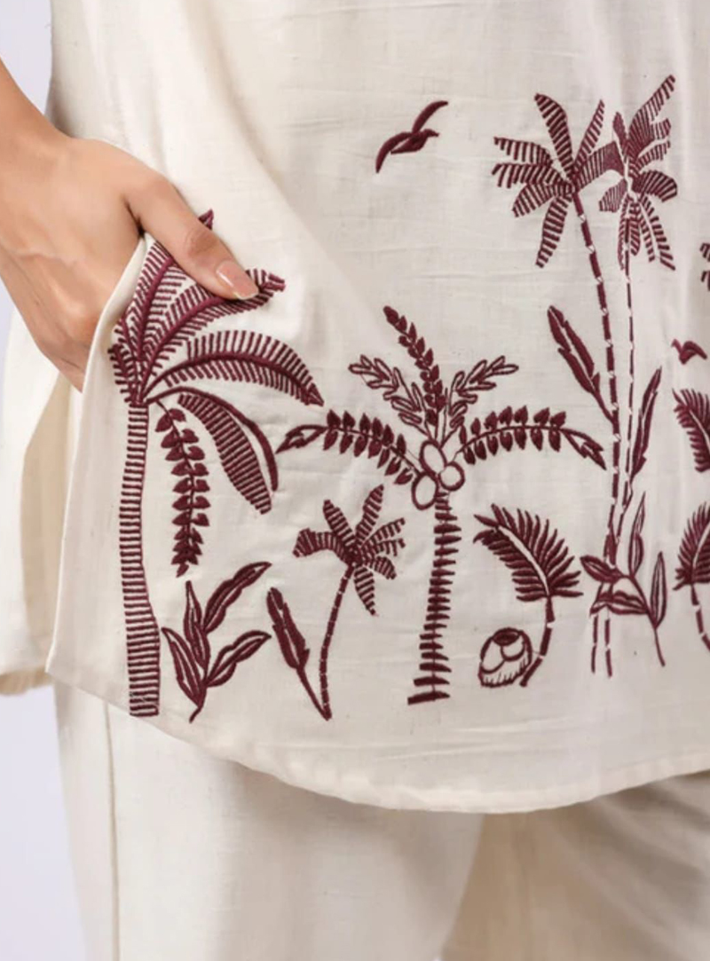 Floral Embroidered Pure Cotton Co-Ord's for Women