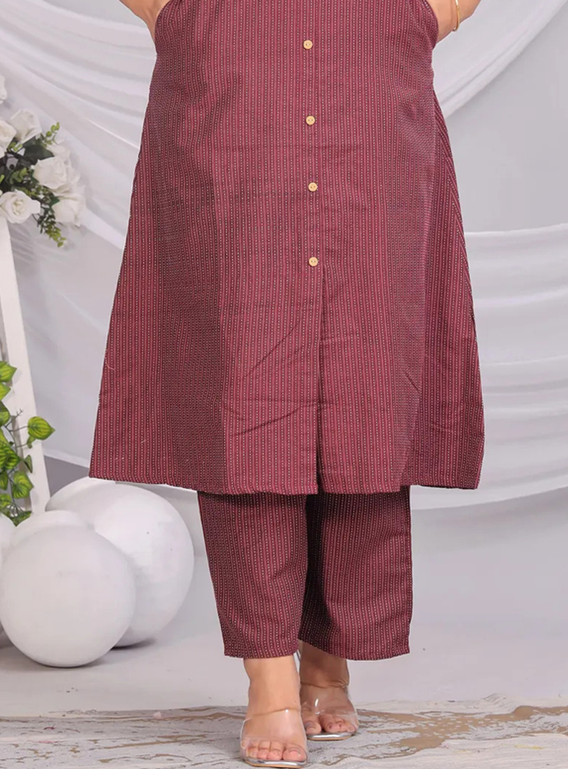 Maroon Cotton Kurta and Pant Set for Women